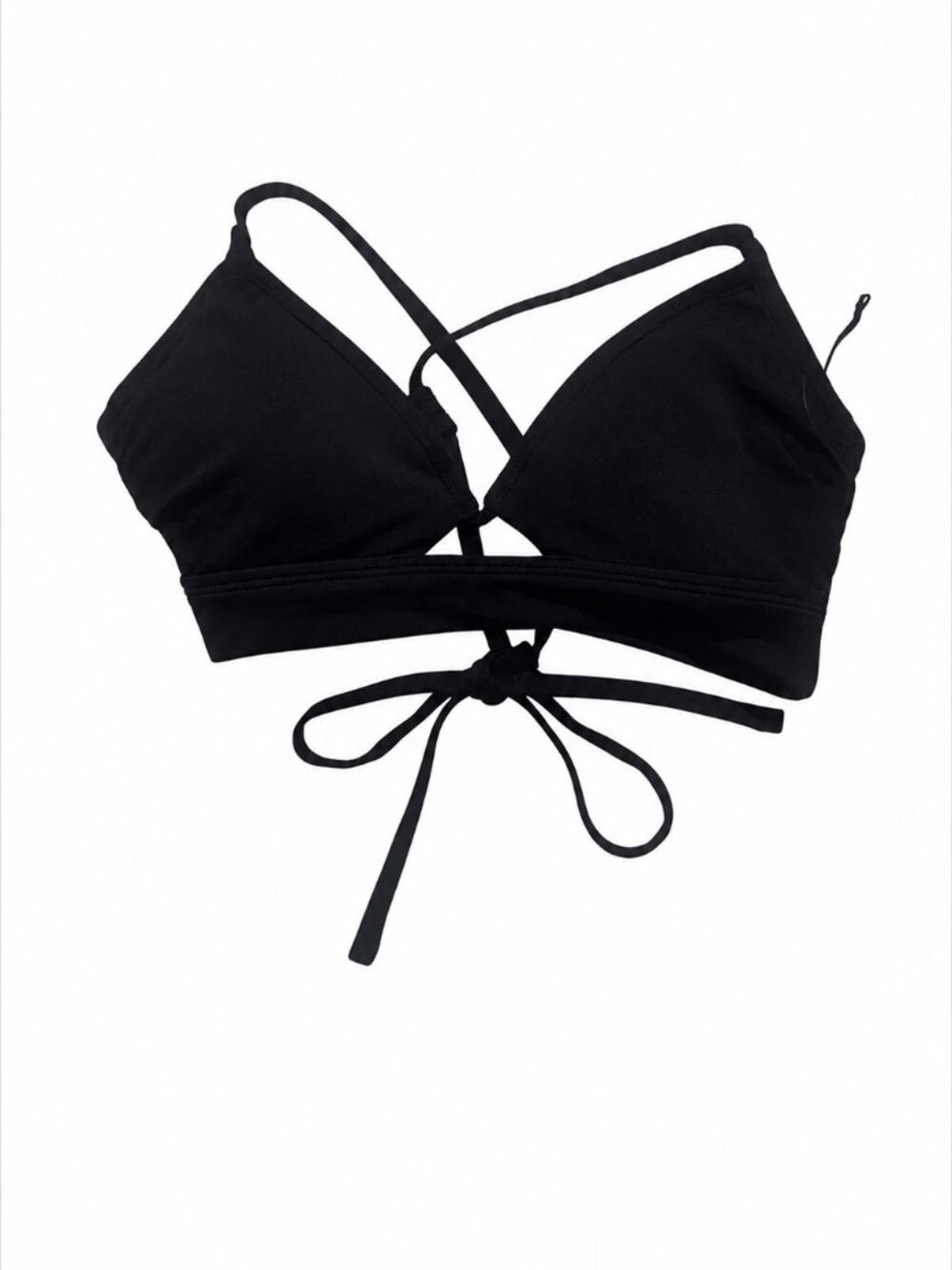 Shade & Shore Women's Black Strappy Tie-Back Bikini Top, 34B